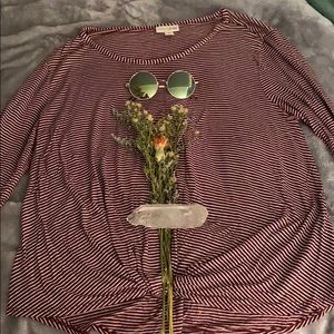 maroon/white striped tie shirt